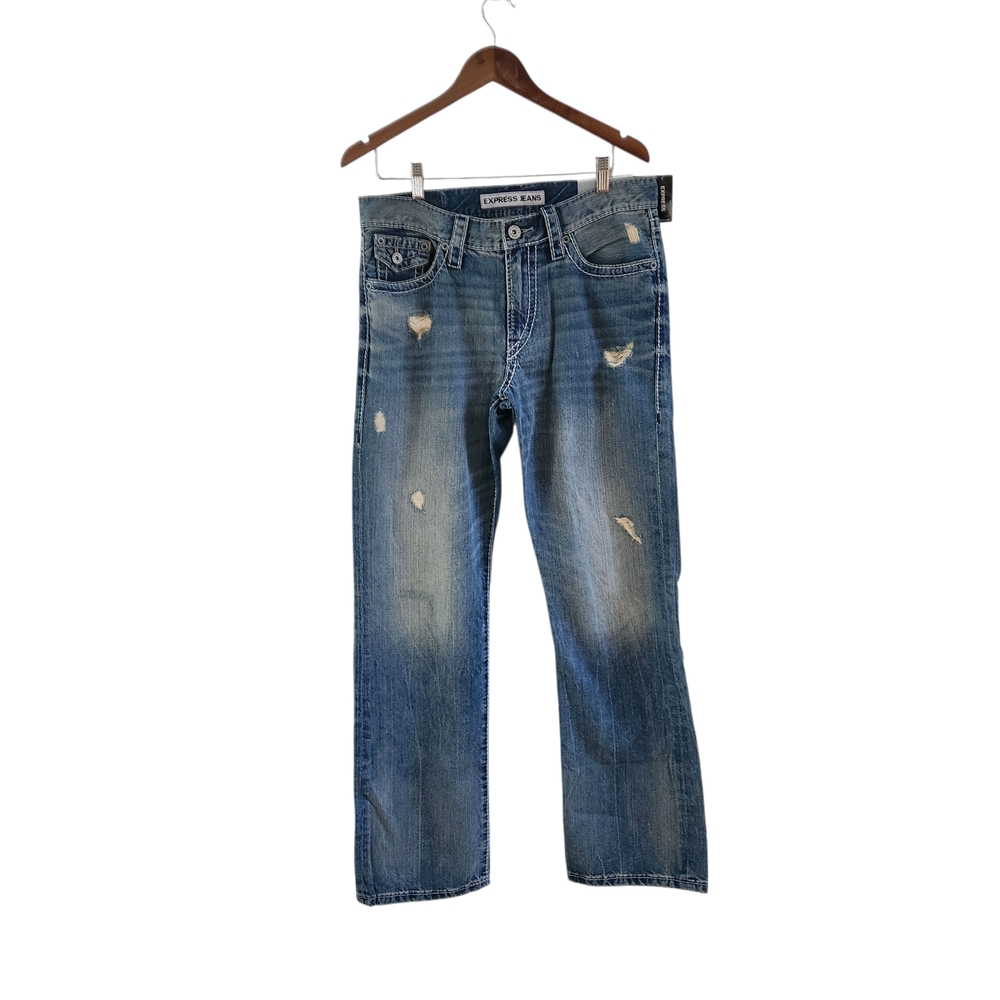 EXPRESS Mens Jeans 32x34 Kingston Classic Fit Boot Cut Flap Pockets RARE New